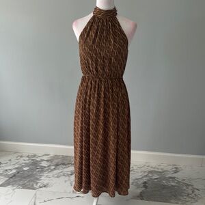 Worthington Brown Pleated Halter Midi Dress